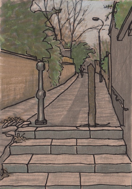 riverside footpath. Illustrated photo. monochrome. - Stock Illustration  [99328029] - PIXTA